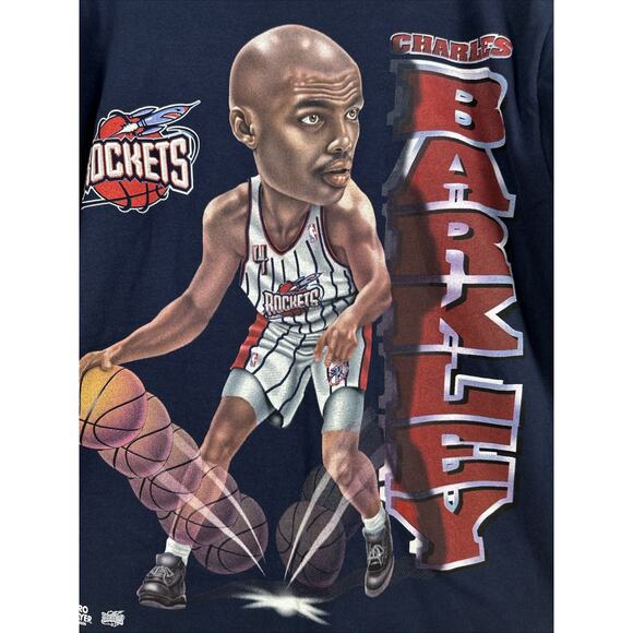 Vintage Pro Player Charles Barkley Rockets Shirt Navy Blue Size Large - Picture 9 of 16